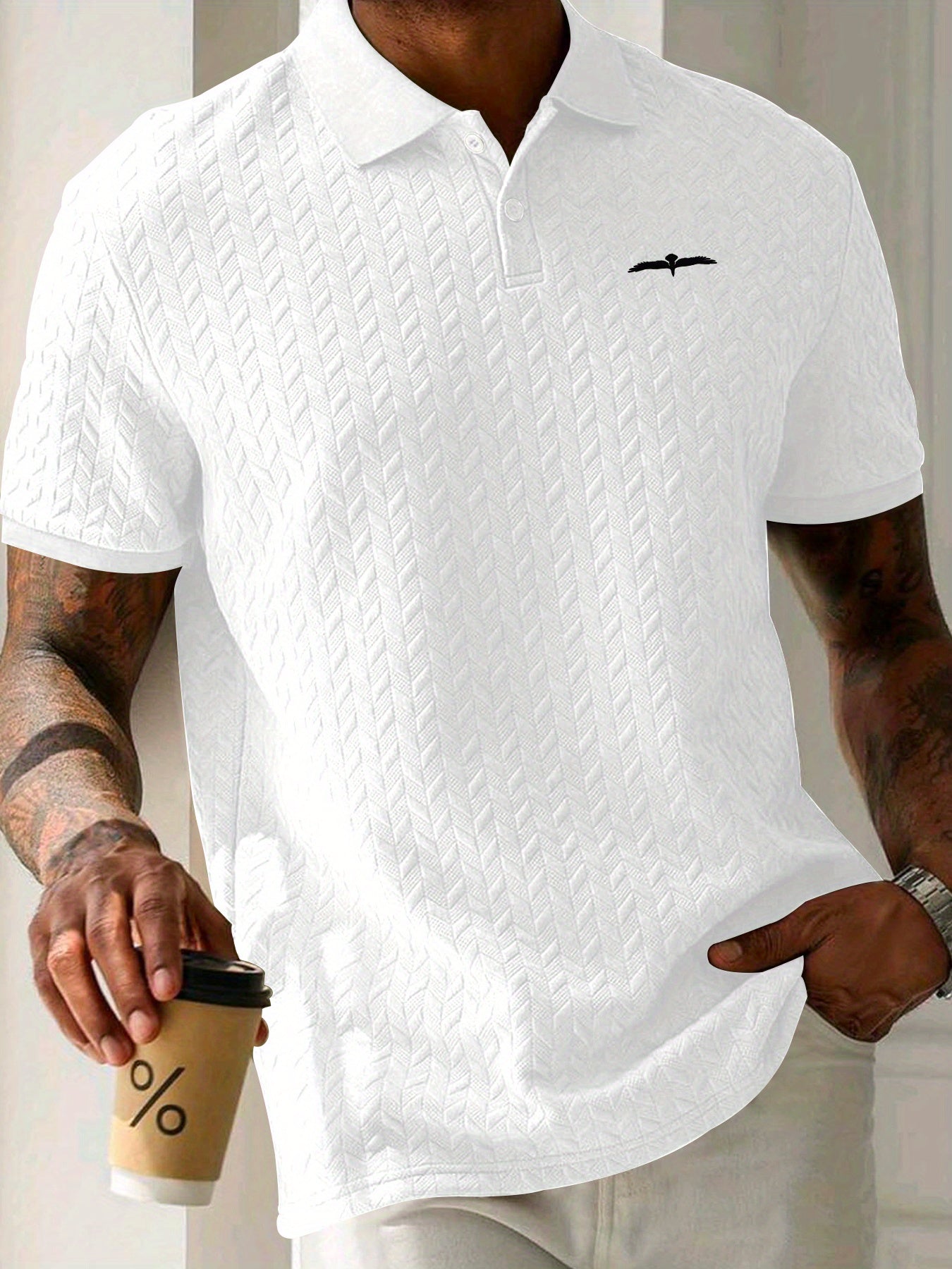 Men'S Fashion Polo Shirt with Eagle Print, Featuring a Casual Short Sleeve Design And Slight Stretch, Perfect for Summer Sports And Leisure Outings.