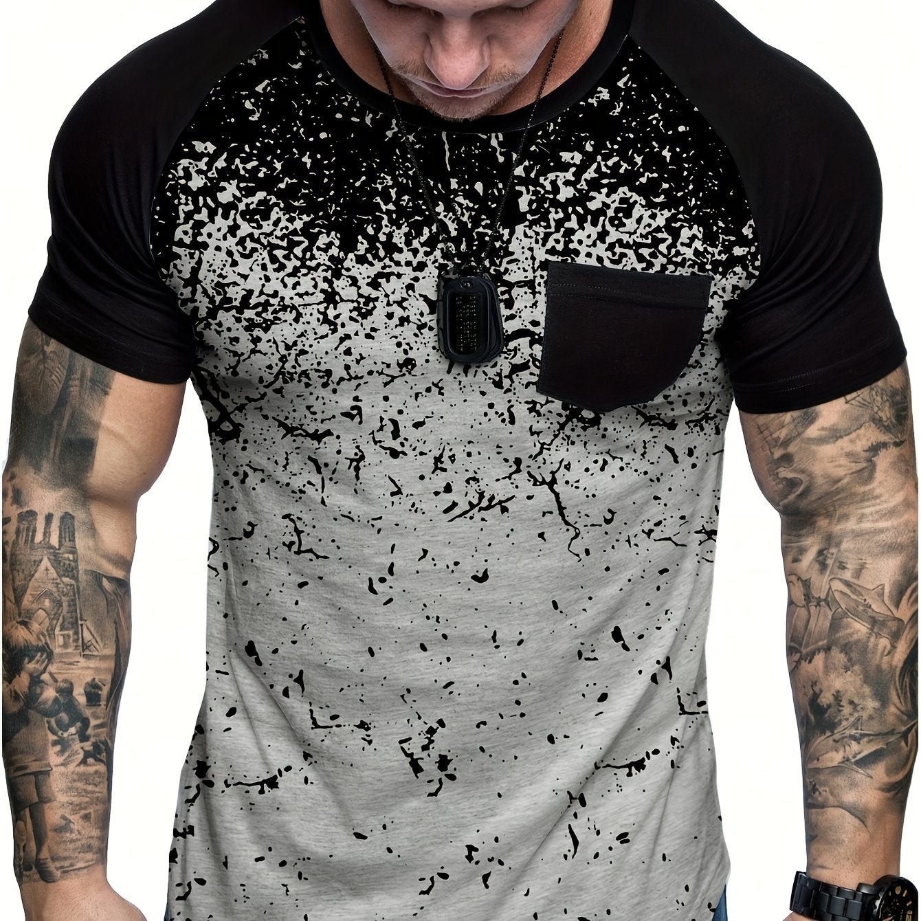 Chic Printed T-shirt, Men's Casual Street Style Stretch Round Neck Tee Shirt For Summer