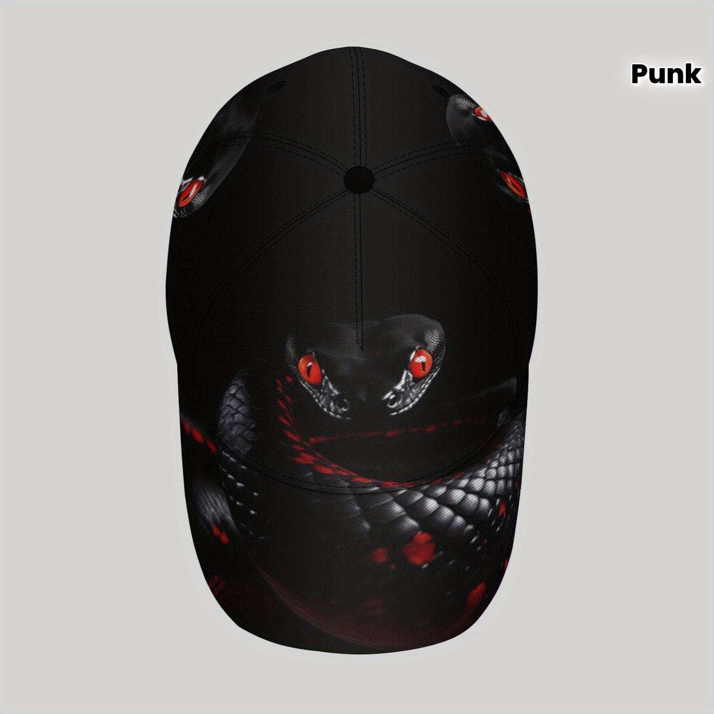CUTEHSJ Men's Punk Rock Baseball Cap - Lightweight Adjustable Sun Hat with Red Snake Graphic, Black & Red Contrast Design for Beach, Fishing, Outdoor Activities & Vacation, Stylish Headgear