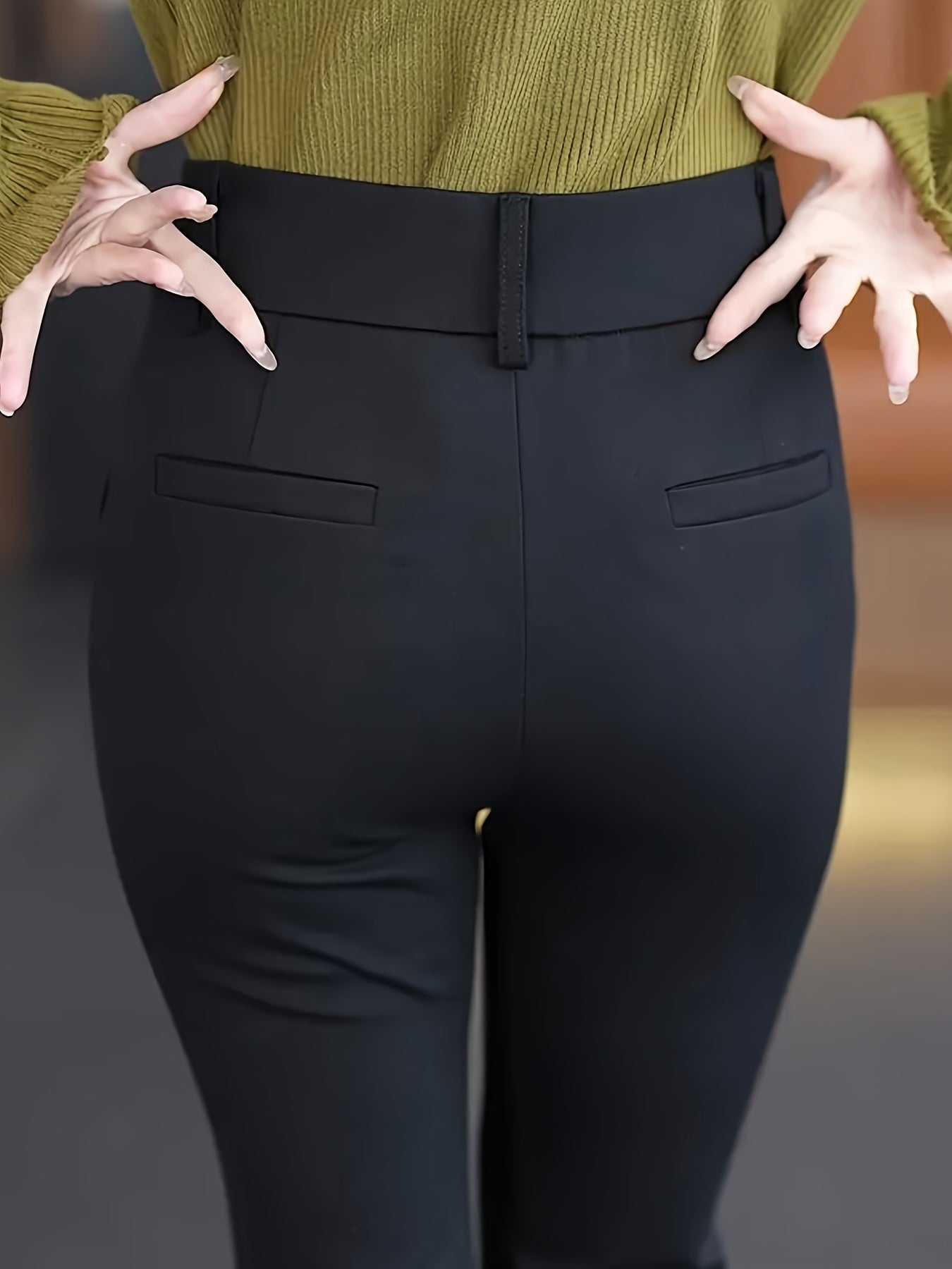 Women's High-Waist Straight-Leg Suit Pants - Navy Blue, Stretchy & Comfortable Nylon Blend, Slim Fit Professional Work Trousers with Pockets, Machine Washable, Versatile for Casual or Office Wear