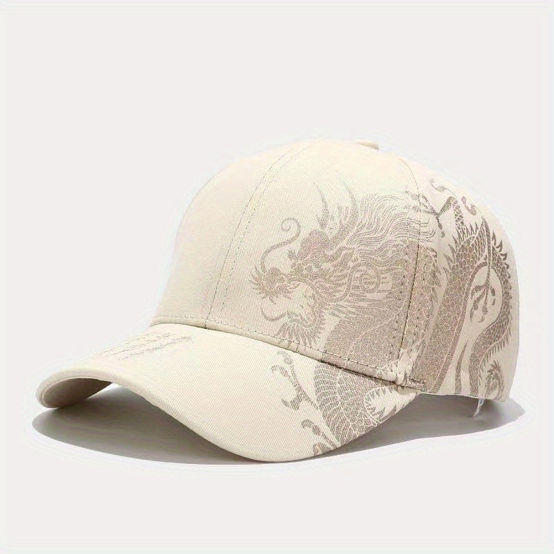 1pc Unisex Sunshade Breathable Adjustable Baseball Cap With Dragon Print For Outdoor Sport, Ideal choice for Gifts