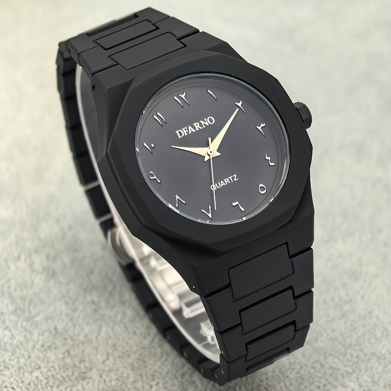 Men's Minimalist Quartz Watch with Black Arabic Dial & Polygonal Design - Durable Silicone Strap, Battery-Powered, Comfort Fit for Casual & Formal Wear - Perfect Holiday Gift for Father’s Day, Graduation, Independence Day,