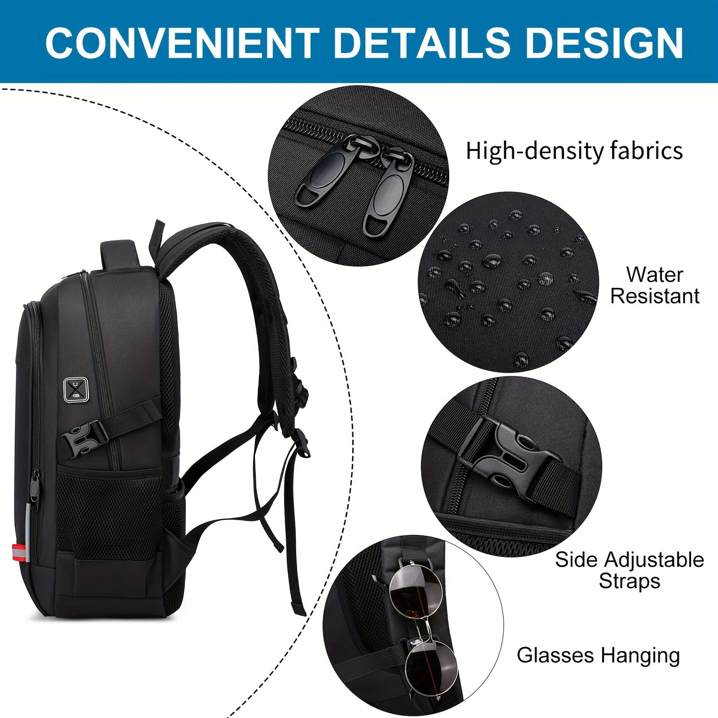 A Spacious, Minimalist, Lightweight, And Breathable Backpack Made of Oxford Cloth, Suitable for a 15.6-Inch Laptop. It Features a Luminous Safety Logo, Making It Ideal for Business Travel for Both Men And Women, As Well As fo