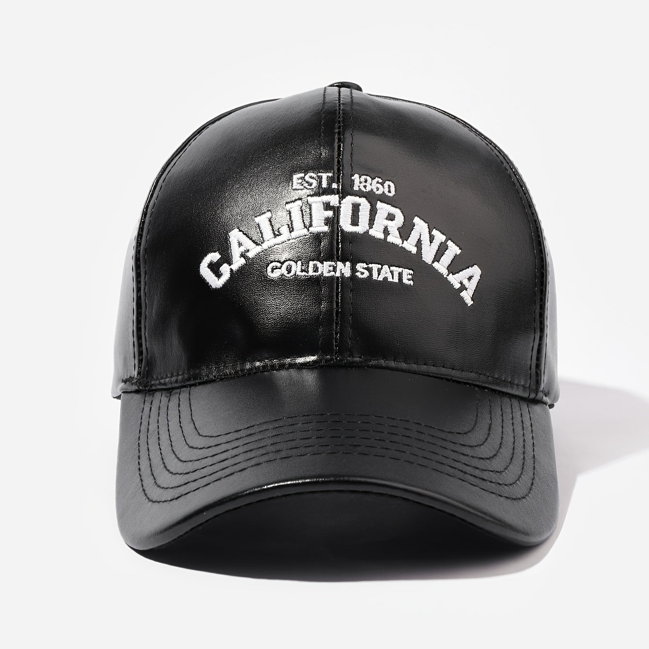 California Golden State PU Leather Baseball Cap - Unisex, Adjustable, Button Closure, Sun Protection, Holiday-Themed, Handcrafted with Embroidery and Woven Design