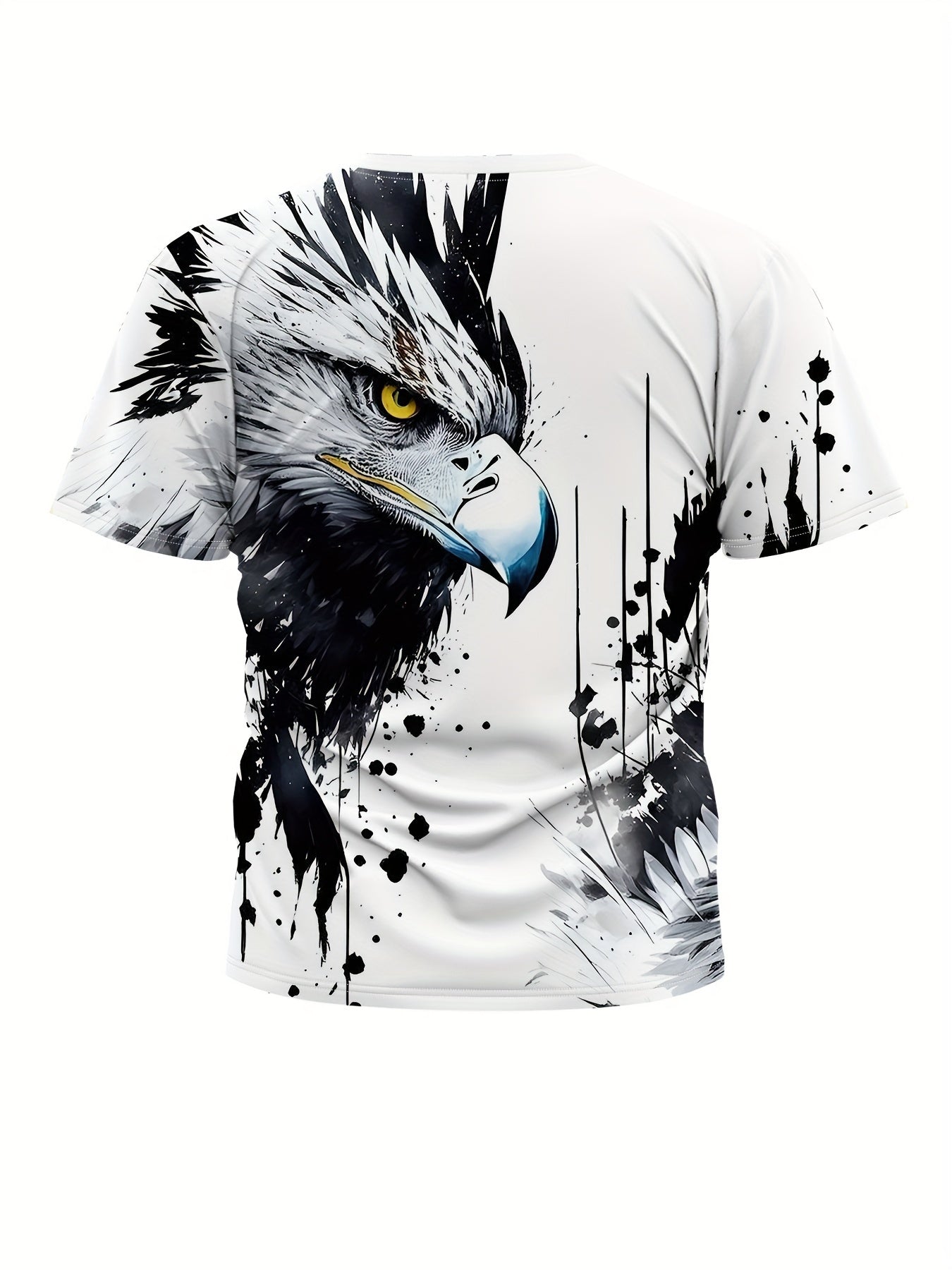Men'S Graphic Design Round-Neck Sports T-Shirt Featuring an Ink Wash Eagle Print, Suitable for Casual Wear, Gym Workouts, And Running During The Summer.