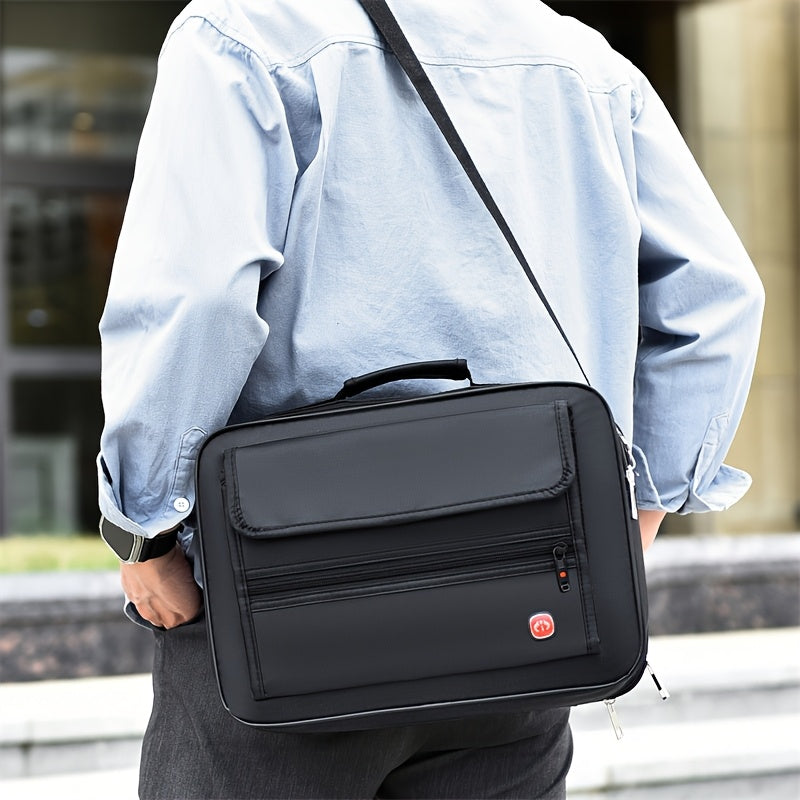 Men's Large Capacity Business Messenger Bag - Black Nylon Fabric, Adjustable Shoulder Strap, Multiple Compartments for Phone, Laptop, Tablet, Keys & Umbrella, Perfect for Work, Travel & Casual Use, Laptop Messenger Bag, Daily