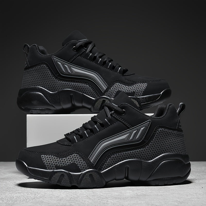 Men's Casual Sporty Sneakers - High Quality PU Upper, Non-Slip Rubber Sole with Cushioned Comfort & Inner Arch Support, Low-Top Lace-Up Design for All-Day Wear (Black/White) - Spring/Fall/Winter Seasonal Versatility, Comforta