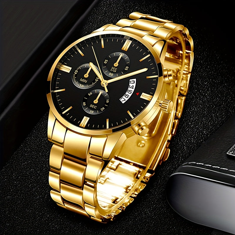 1pc Men's Stylish Black Stainless Steel Quartz Watch - Elegant Round Dial, Durable Analog Display, Perfect Gift for Valentine's Day, Birthday, Christmas, etc., Gift Watches | Elegant Wristwatches | Analog Watches
