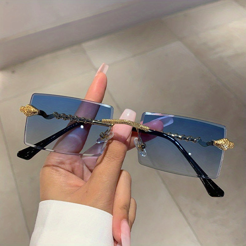 1 pair of ladies metal rectangular rimless snake pattern decoration glasses legs high quality leisure European and American hot style glasses, suitable for street shooting parties and parties to wear