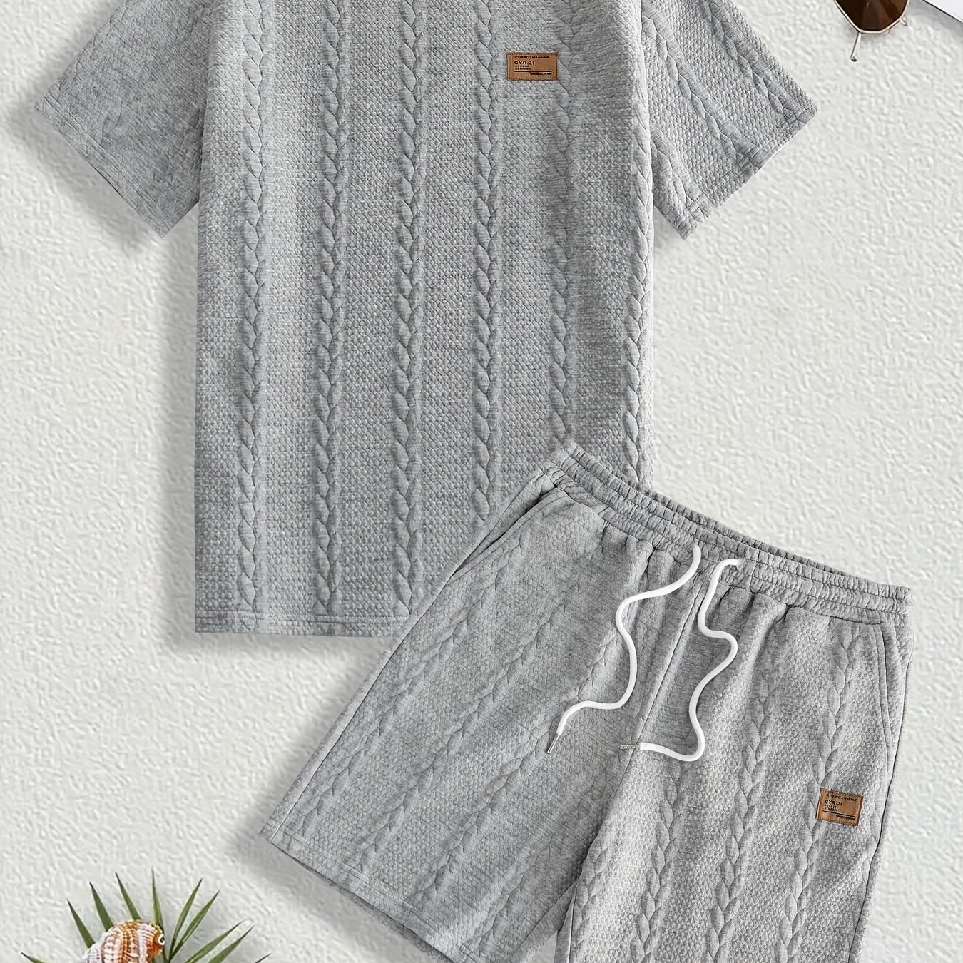 Casual Crew Neck Short Sleeve T-Shirt & Drawstring Shorts - Brown, Summer Outfit