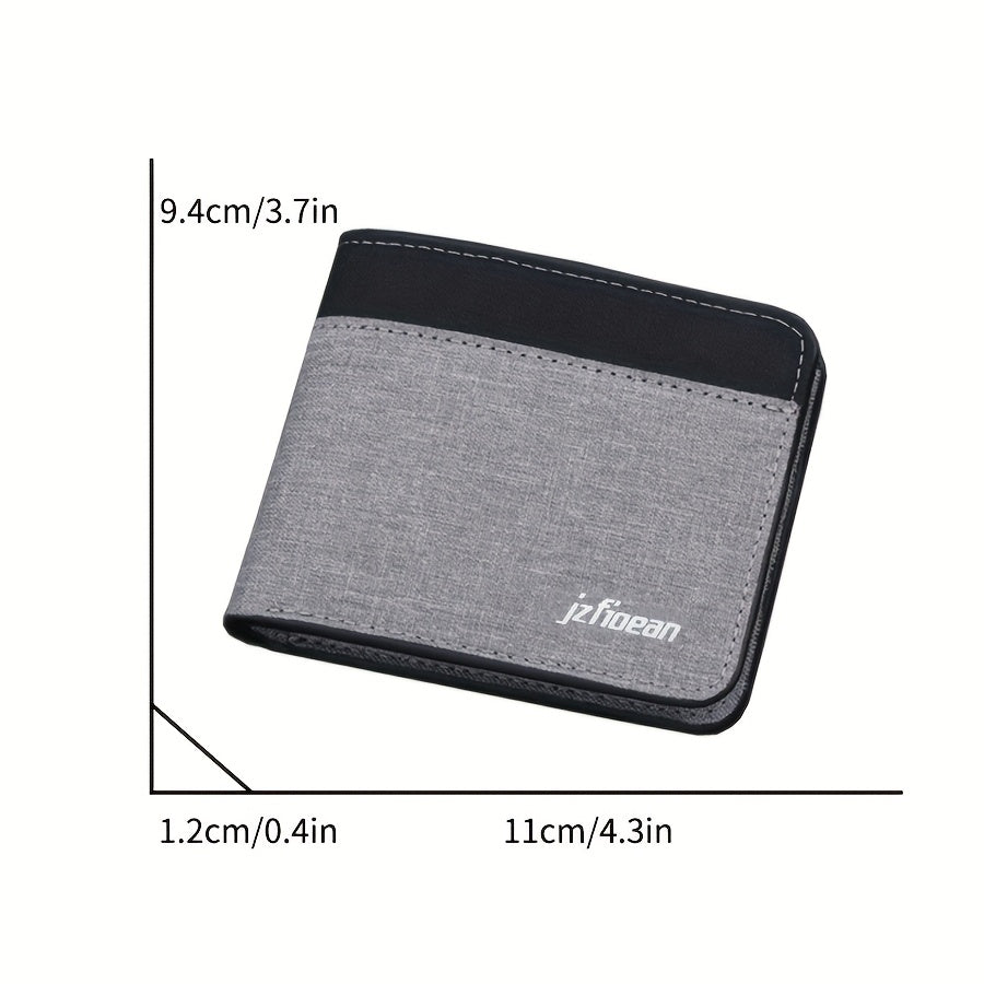 JULIANO Men's Slim Bifold Wallet - Multi-Card Holder with Cash Slot, Denim & Faux Leather Patchwork, Coin Purse in Black, Blue, Gray - Oxford Material for Everyday Use, Small Wallet