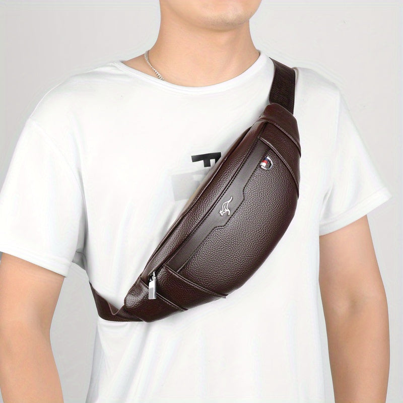 Men's Synthetic Leather Crossbody Bag - Adjustable Strap, Multiple Compartments, Lightweight Waist Pack for Hiking, Cycling & Daily Commute, Black, Cycling Bag | Modern Crossbody Bag | Adjustable Strap Bag