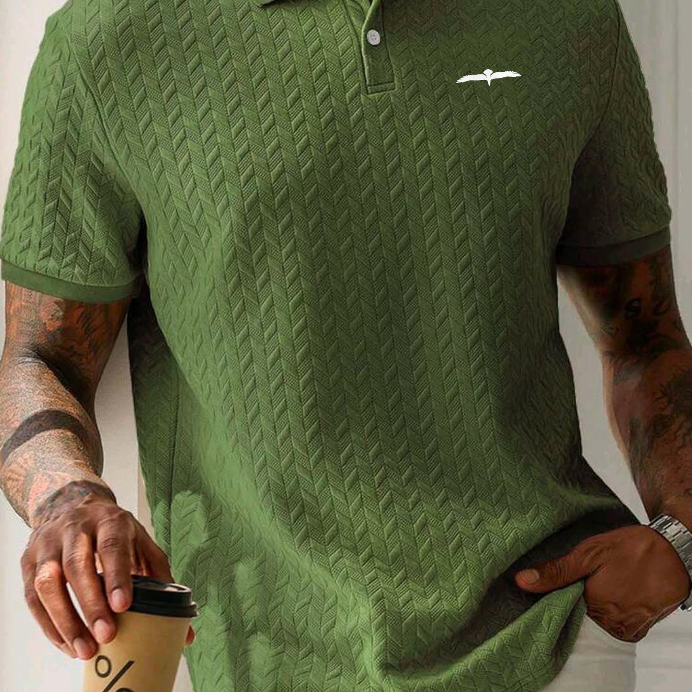 Men'S Fashion Polo Shirt with Eagle Print, Featuring a Casual Short Sleeve Design And Slight Stretch, Perfect for Summer Sports And Leisure Outings.