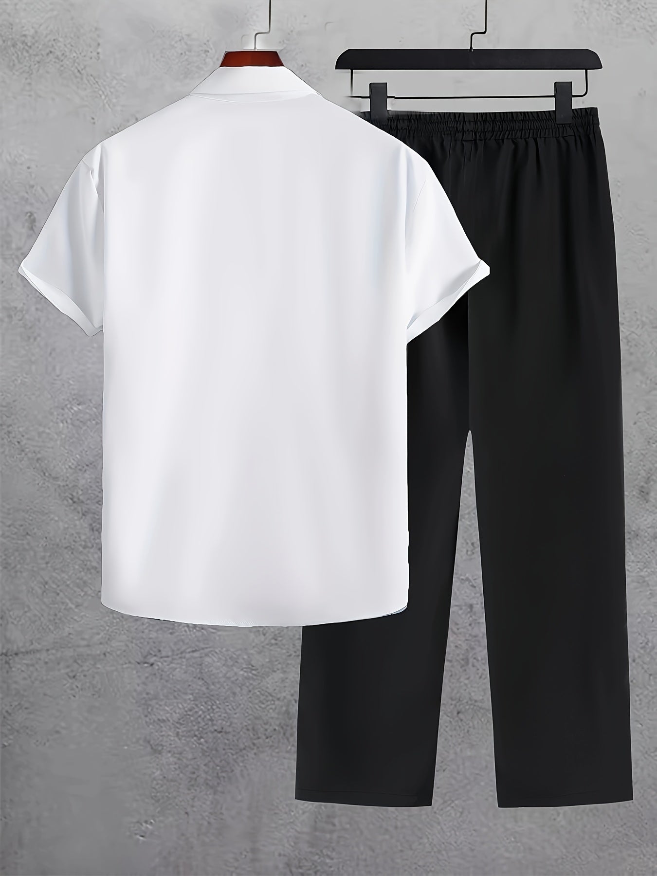 Men's Summer Breathable Comfort Rose Print Short Sleeve Shirt and Pants Set
