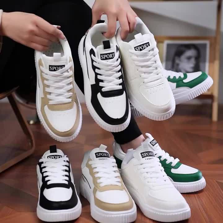 Unisex Low-Top Sneakers - White & Green colorblock design, Lace-Up Closure, Cushioned EVA Sole - All-Season Casual Shoes for Men & Women - Skateboarding, Everyday, Formal Events - Easy-Clean Synthetic Cover Upper, Everyday Fo
