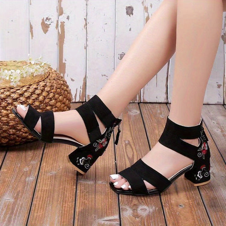 Chunky Heel Sandals Pu Rubber Ankle-Strap Buckle Mid Heel(3-5cm) Open Toe