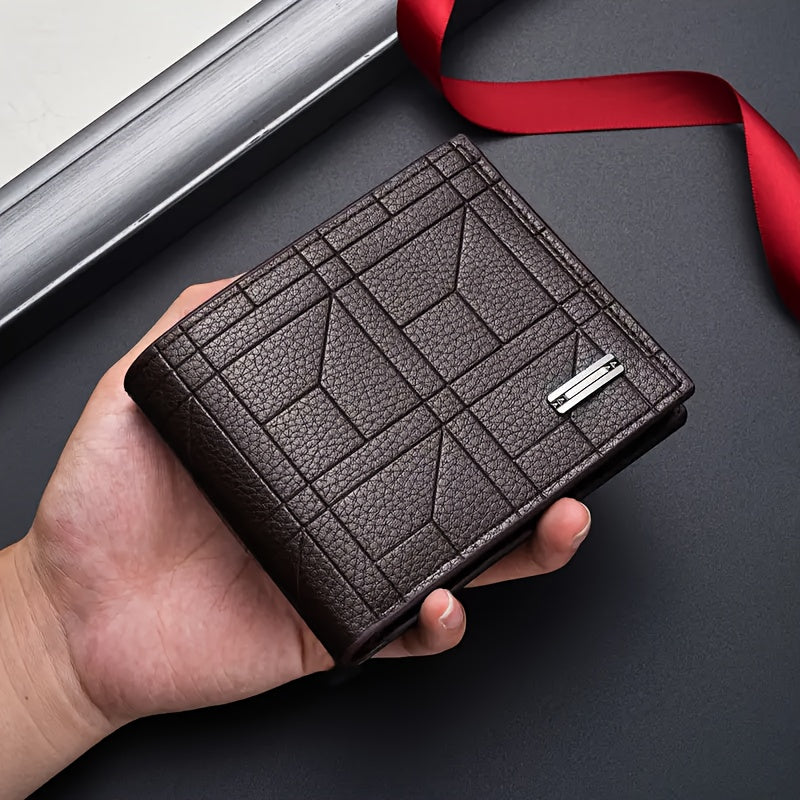 1pc Stylish Men’s Synthetic Leather Wallet with Multiple Card Slots – Black Geometric Design, Perfect for Business & Daily Use, Ideal Christmas Gift for Him
