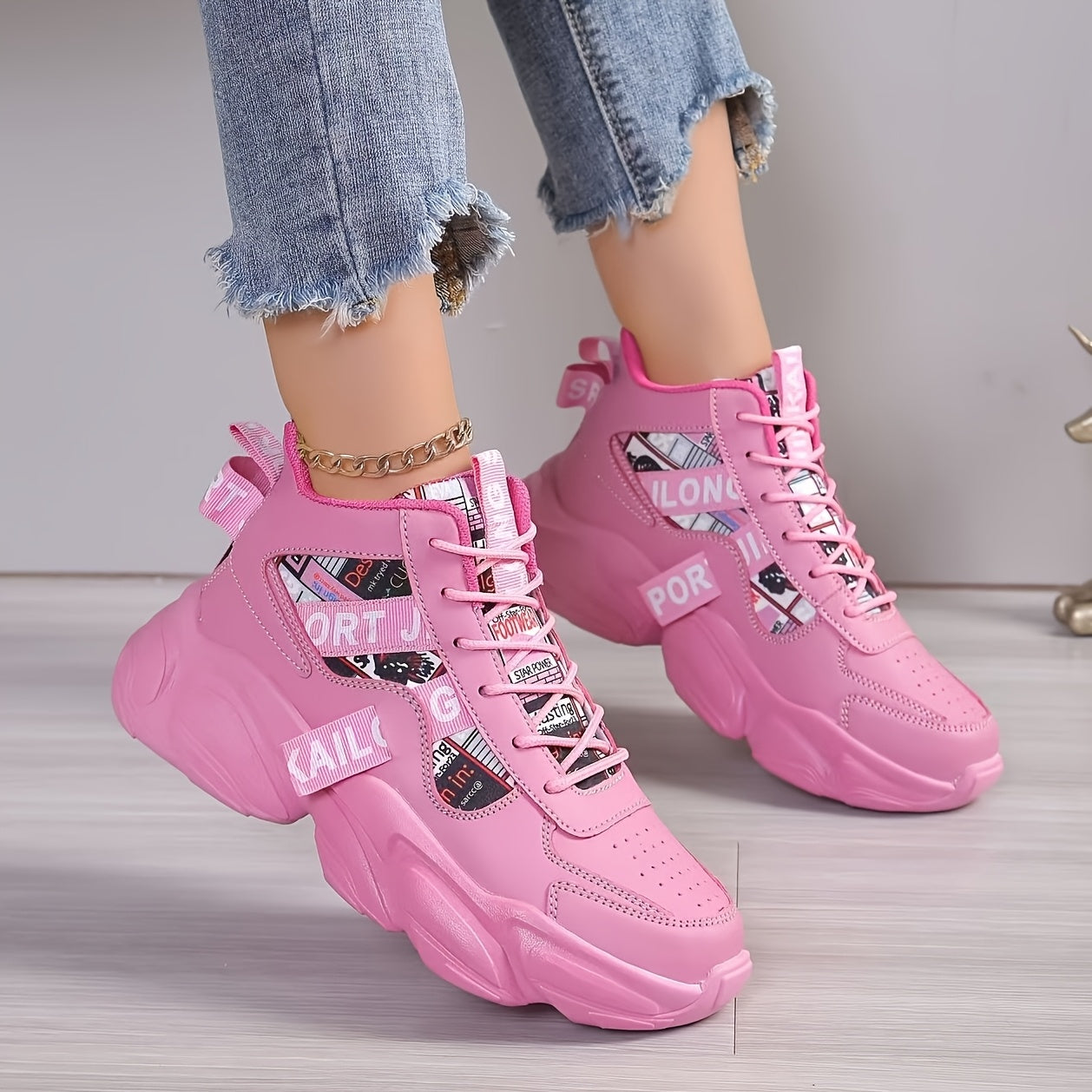 Women's Fashion Thick-Soled Sneakers, Street Style Breathable Casual Shoes for All Seasons