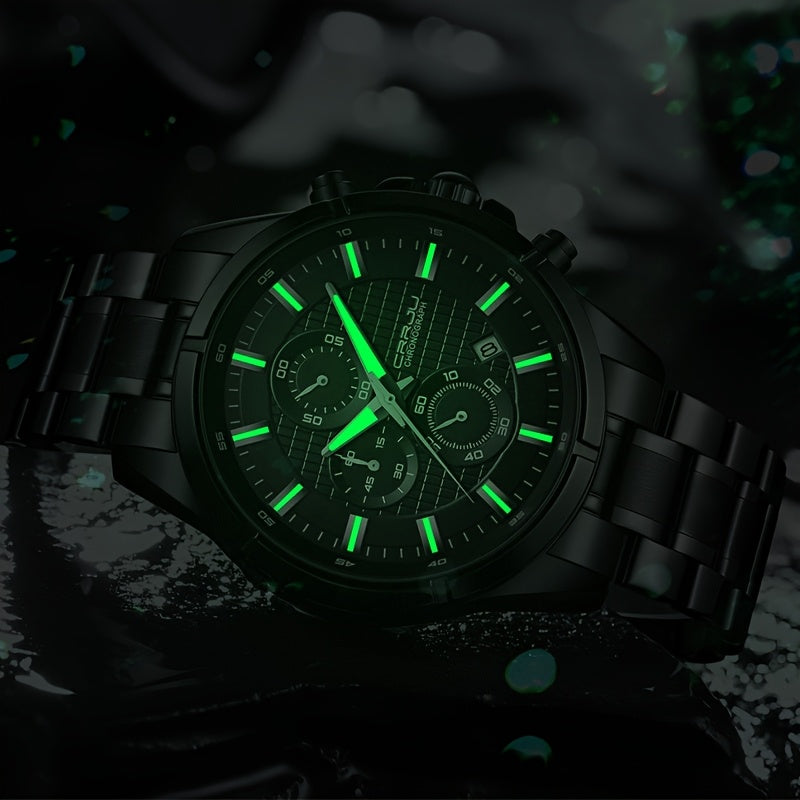 CRRJU Men's Watch Fashion Luxury Multifunctional Stainless Steel Quartz Watch