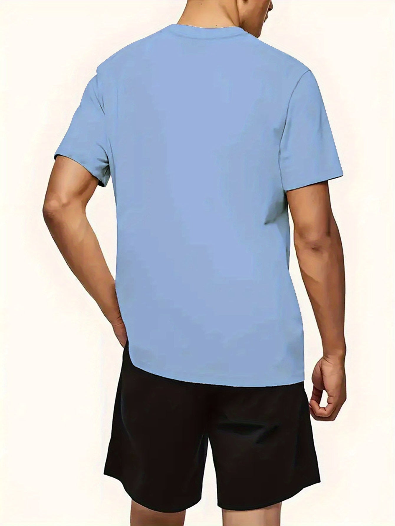 Men'S Summer Casual Sport Two-Piece Set - LADA Letter Pattern Print T-Shirt and Black Drawstring Shorts, Casual Sportswear, Regular Fit - Perfect for Summer Outdoor