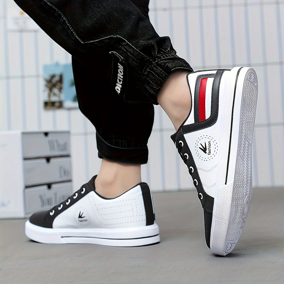 Athletic Chic | Men's Fashion Sneakers YY-9003, Casual Sports Low Top Lace-Up Shoes with Striped Microfiber Synthetic Upper, Fabric Inner & EVA Sole for Outdoor Running