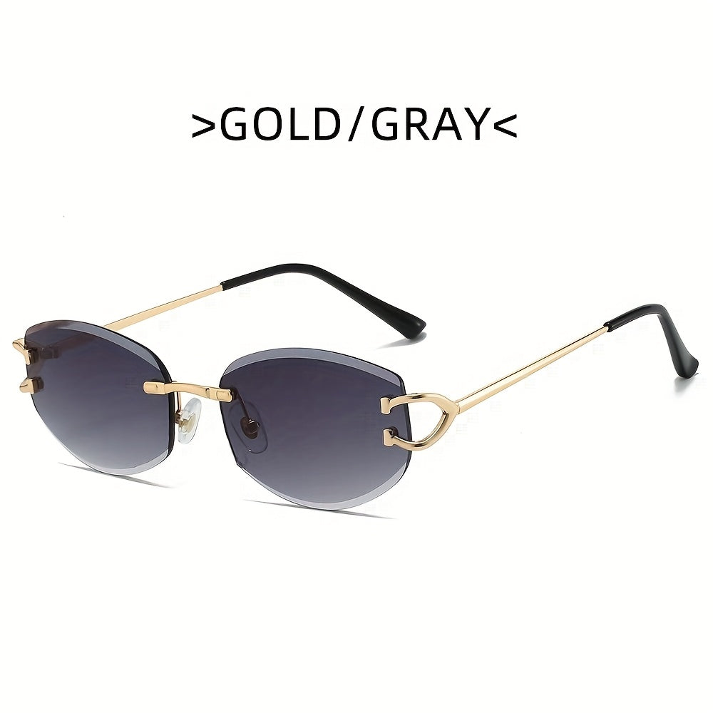 Photochromic frameless fashion glasses European and American fashionable for men and women using metal eyeglass hinges PC lenses ladies and gentlemen high-end personality glasses daily trendy versatile holiday party street ph
