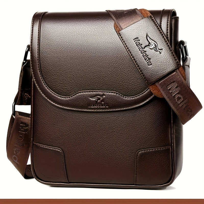 1pc KANDIDER Men's Fashion Crossbody Bag - Brown Vertical Shoulder Satchel with Adjustable Strap, Large Capacity for Business & Casual Travel