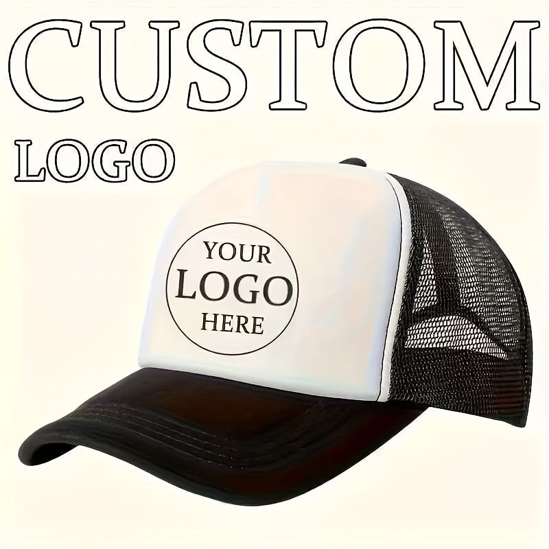 Custom Logo Trucker Hat - Adjustable Breathable Mesh Baseball Cap for Men, Outdoor Casual Wear, Durable Polyester with Personalized Design, Outdoor Headwear