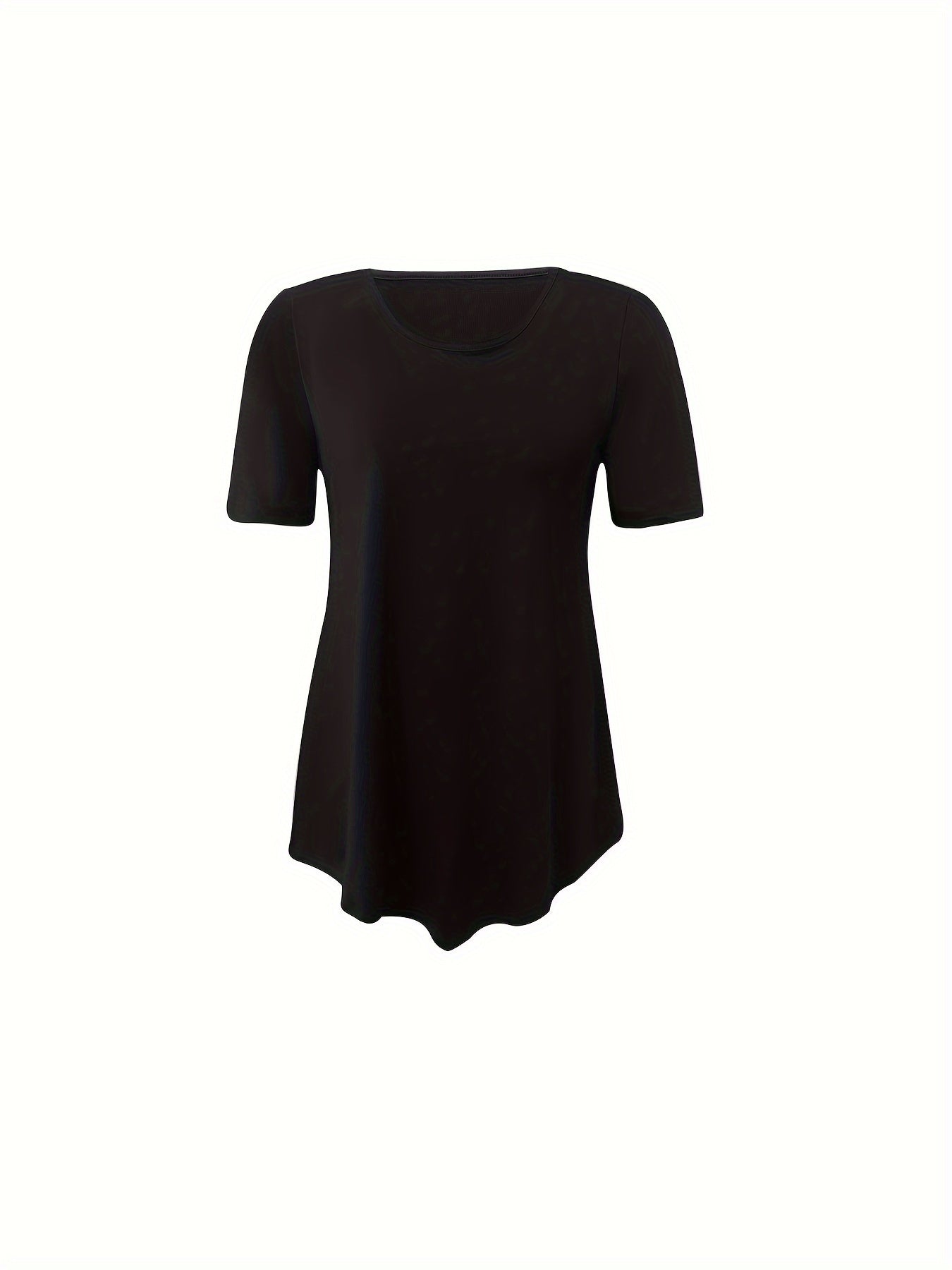 Asymmetrical Hem Crew Neck T-shirt, Short Sleeve Casual Top For Summer & Spring, Women's Clothing