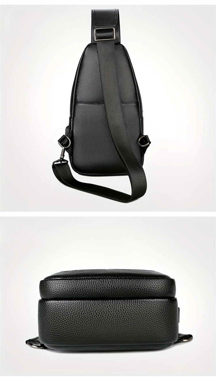 New Men'S Chest Bag 2024 Genuine Faux Leather Texture Crossbody Bag Casual Shoulder Bag Men'S Large Capacity Backpack Trendy