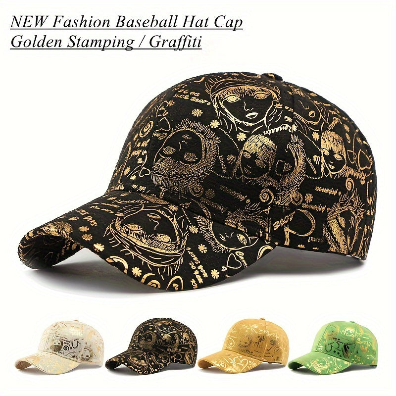 New Graffiti Baseball Caps Golden Stamping Outdoor Hip-hop Joker Cap Street Cool Baseball Hats for men and women Sports Hats Breathable Sun Cap Couple Caps Duckbill Cap