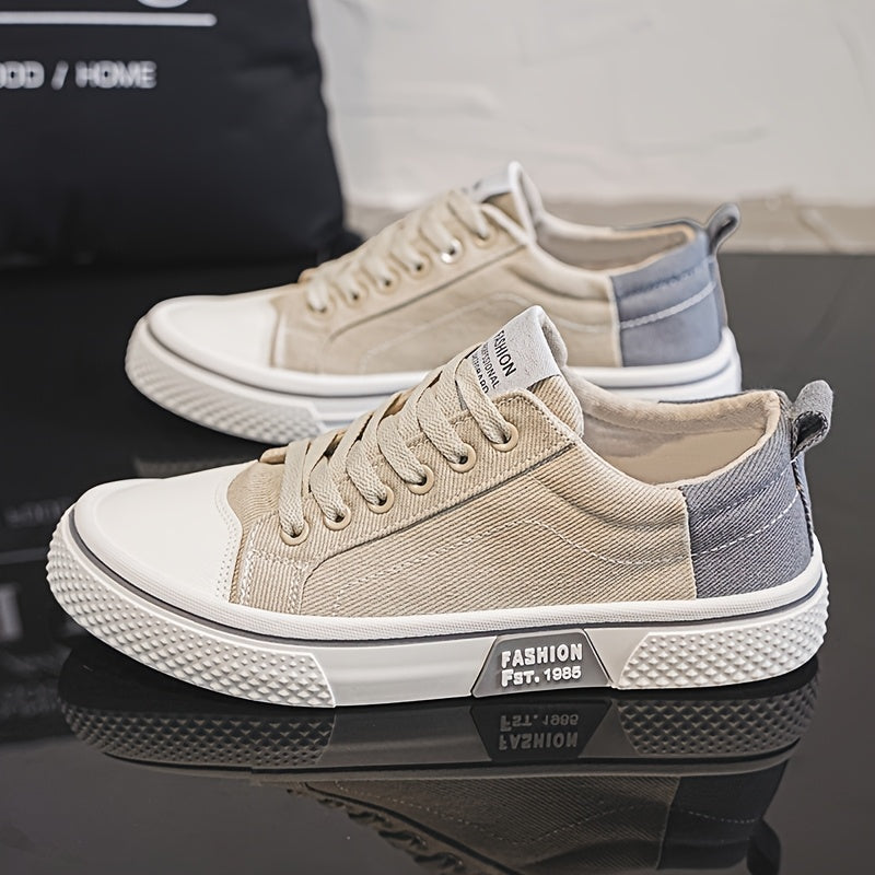 Men'S Breathable Fabric Casual Canvas Shoes, Low-Top Lace-Up Outdoor Sneakers, Trendy Skate Shoes.