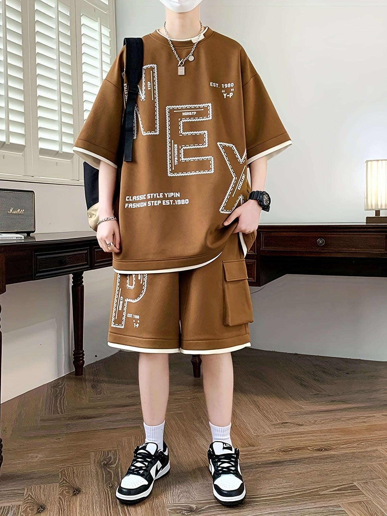 Pei Kuan's Choice Summer Men's Sports Suit Youth Student Casual Suit Two-piece Suit T-shirt Shorts Set Short Sleeve Shorts Set One Suit Breathable and Comfortable Sweat Absorbent