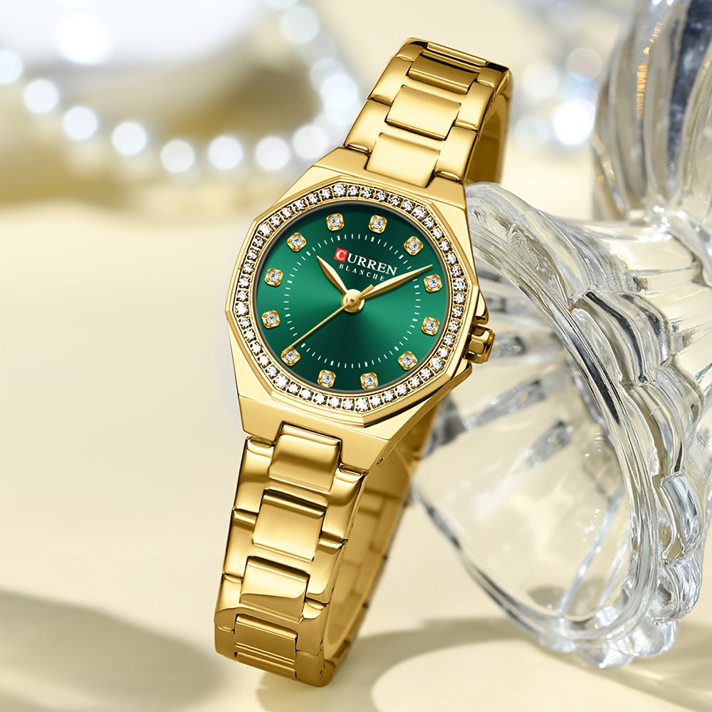 CURREN Women's Elegant Fashion Luxury Rhinestone-Adorned Small Dial Watch - Stainless Steel Band, Zinc Alloy Case,, Analog Display - Ideal for Business & Social Events, Perfect Gift, CURREN