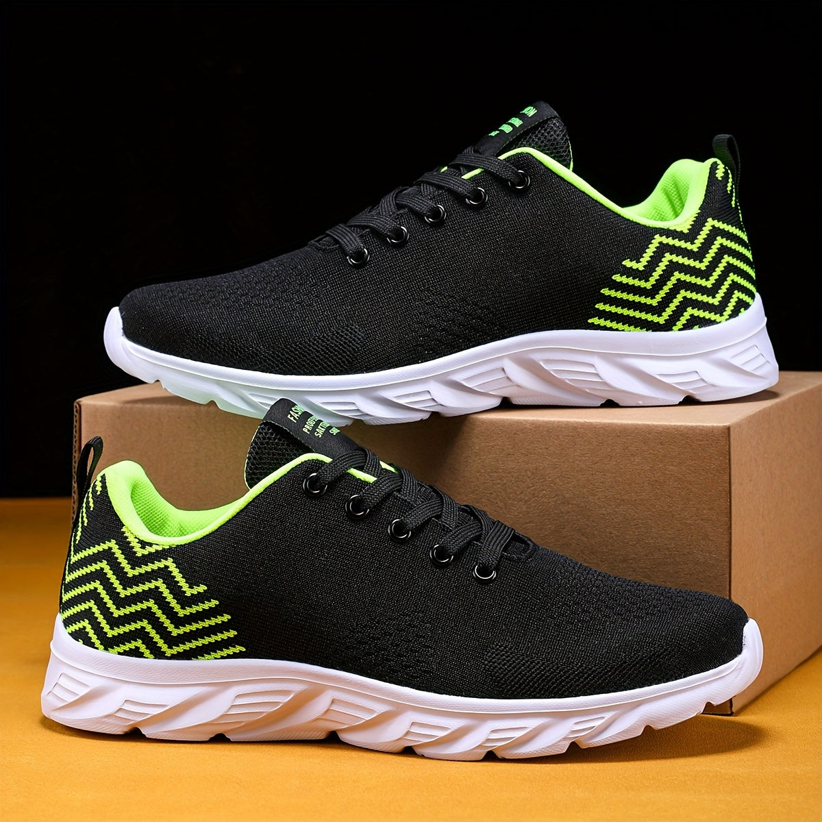 Men's Knitted Breathable Running Shoes, Lightweight Non-Slip Soft Sole, Comfortable for Outdoor Walking, Jogging, Fitness, Daily Activities, EVA Sole, Fabric Upper, Low-Top, Lace-Up Closure, Striped Pattern, All-Season Fashio