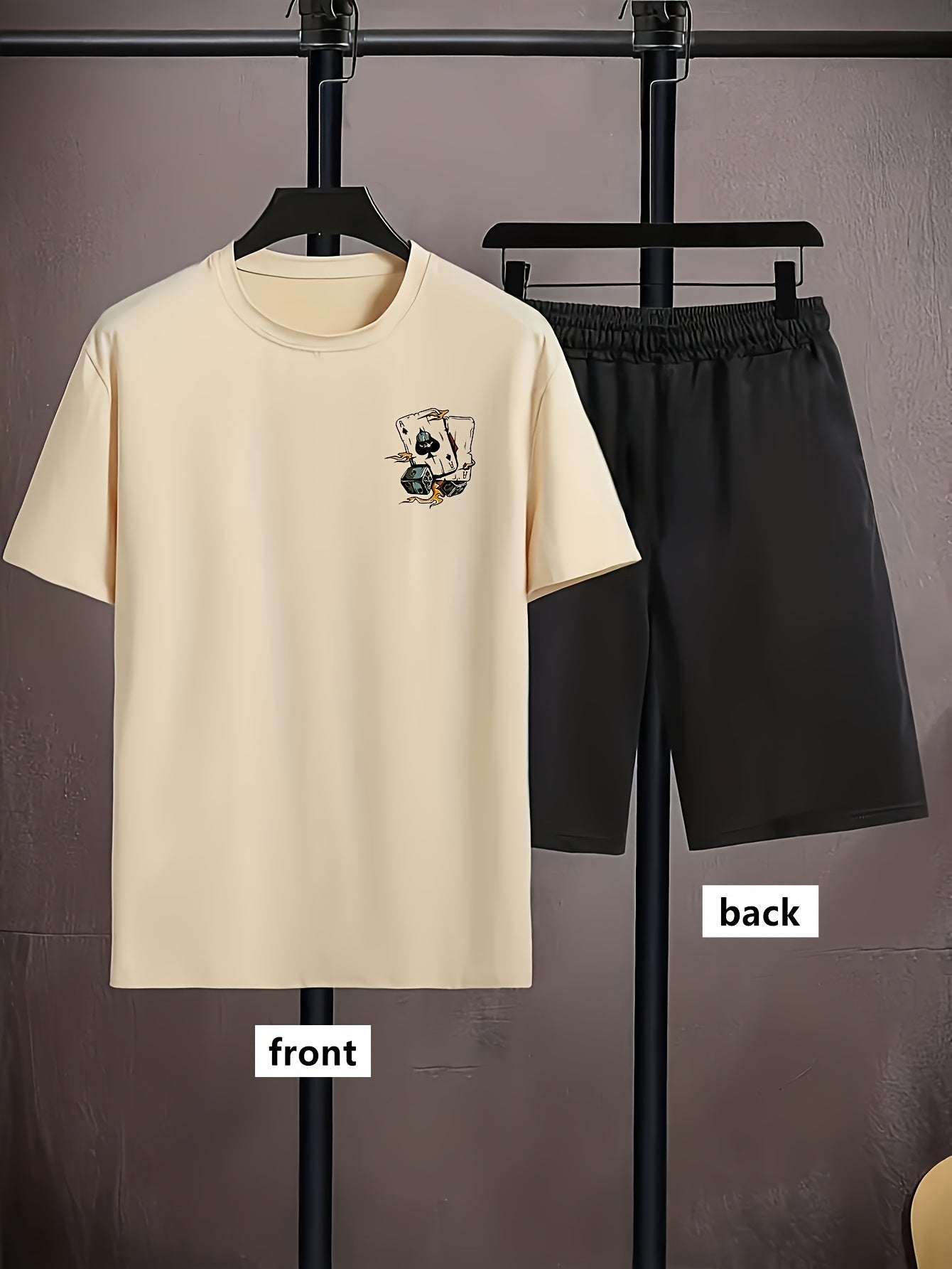 Men'S Print Round-Neck Short-Sleeved T-Shirt And Drawstring Shorts Casual Suit, Suitable for Outdoor Sports in Summer, Comfortable And Versatile