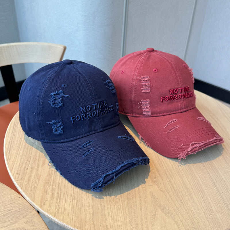 New Distressed Washed Baseball Cap for Women with Three-dimensional Letter Embroidery, Designed to Make You Look Smaller, Featuring a Trendy Street Style for Both Men And Women.