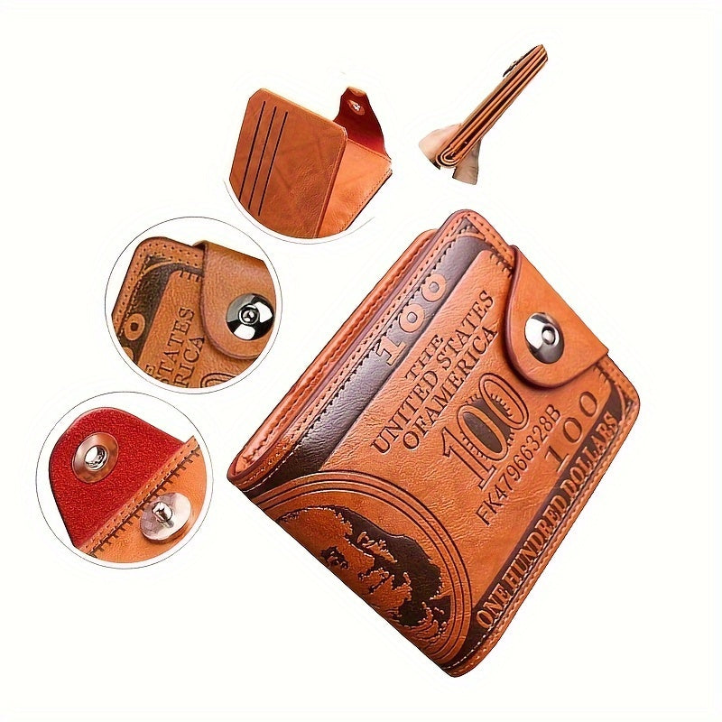 Men's Dollar Bill Print PU Leather Wallet, Street Style Fashion Accessory with Snap Closure