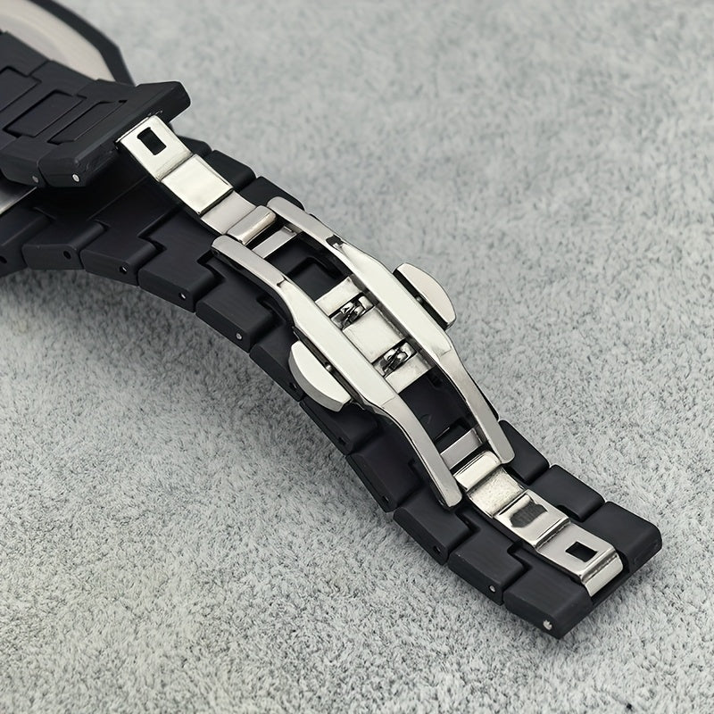 Men's Minimalist Quartz Watch with Black Arabic Dial & Polygonal Design - Durable Silicone Strap, Battery-Powered, Comfort Fit for Casual & Formal Wear - Perfect Holiday Gift for Father’s Day, Graduation, Independence Day,