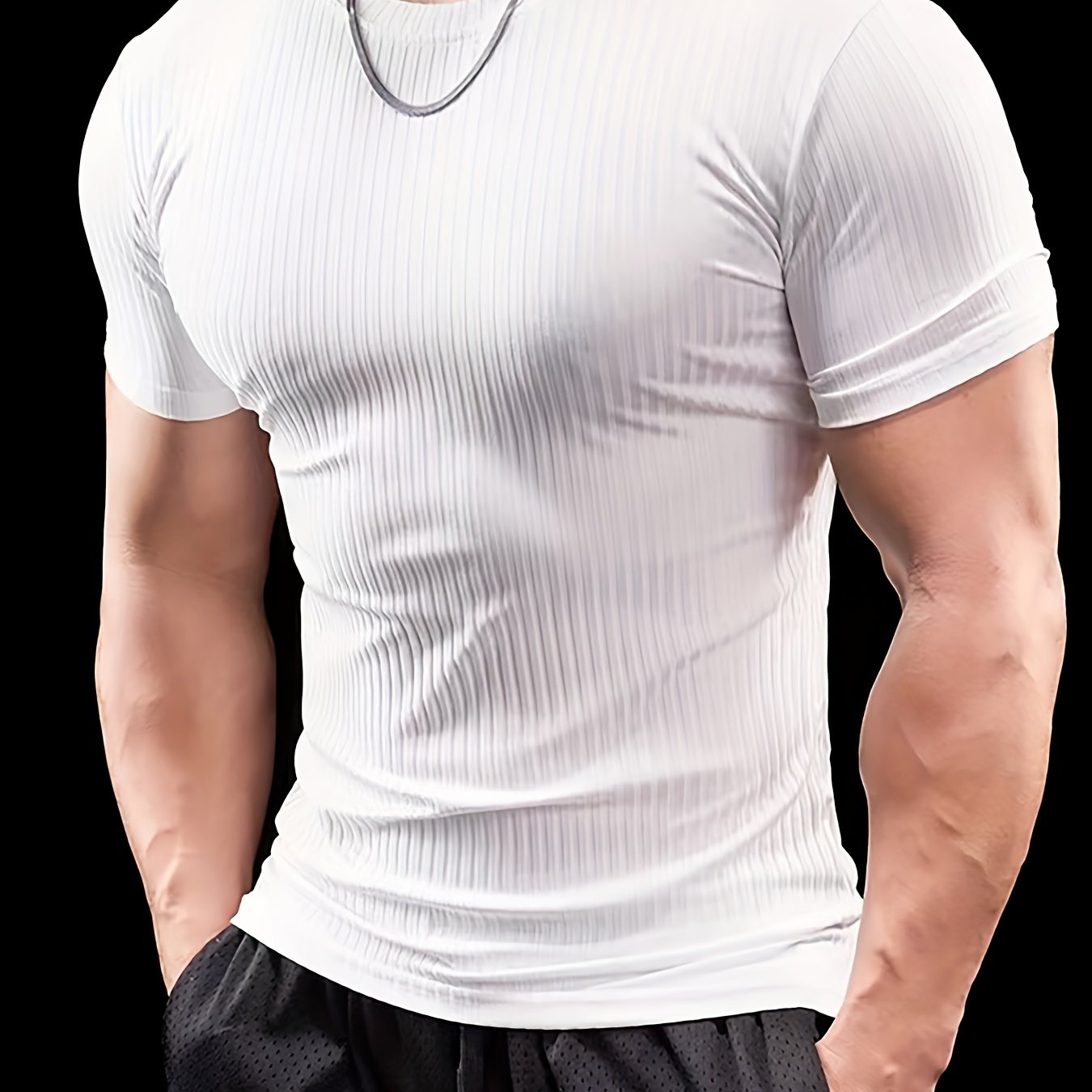 Men's Stretch Fit Short Sleeve T-Shirt - Breathable, Comfortable Polyester Blend, Solid Blue, Crew Neck, Casual & Sporty Style for Spring/Summer