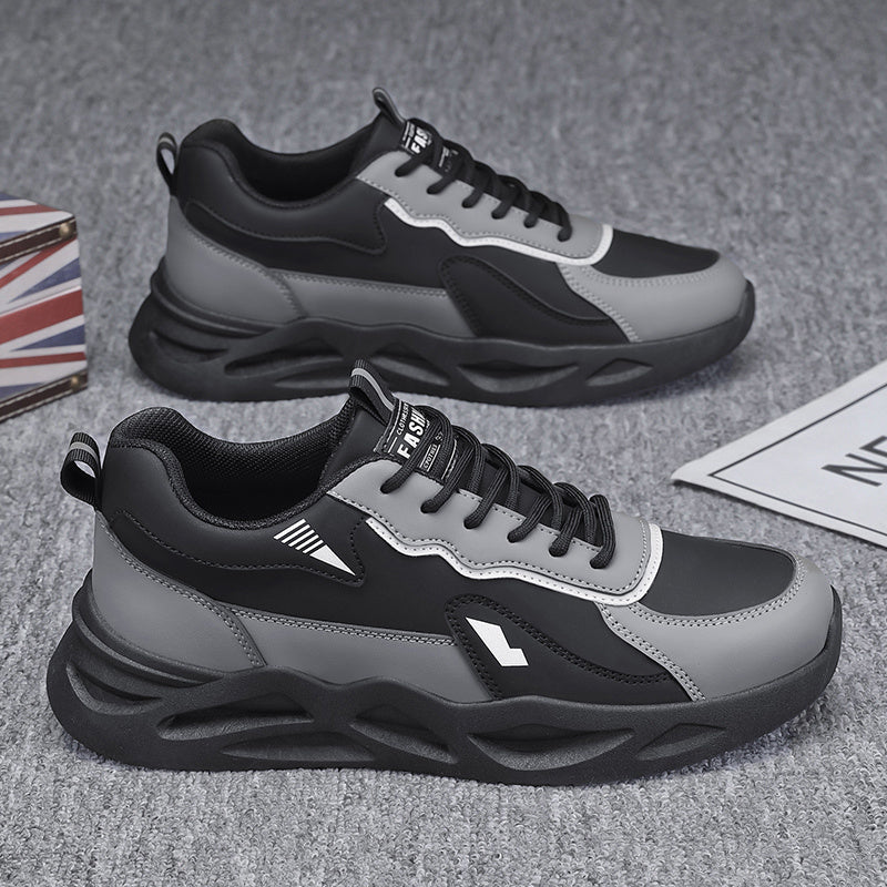Men's Retro Sporty Casual Sneakers - Low-Top Breathable PU Upper, Cushioned EVA Insole & Durable PVC Outsole - All-Season Comfort for Daily Wear, Running & Casual Outings - Black