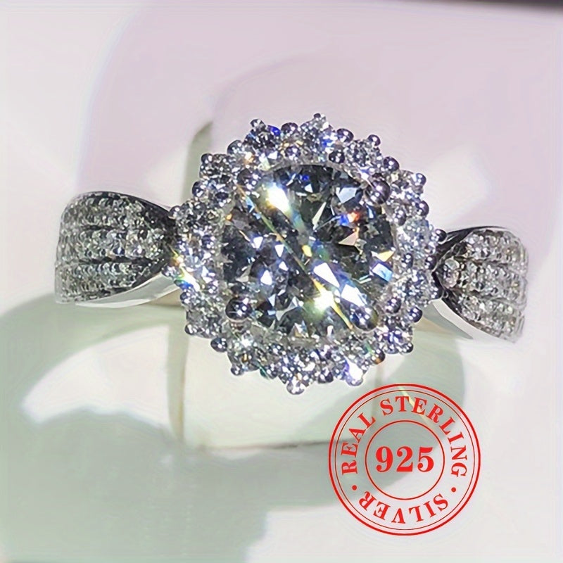 A 4.2g S925 Sterling Silver Inlaid With Super Shiny Zirconia Flower Ring, Suitable For Ladies To Wear At Romantic Weddings, Banquets, And Daily Occasions. This High-end Jewelry Ring Is A Perfect Valentine's Day Gift.