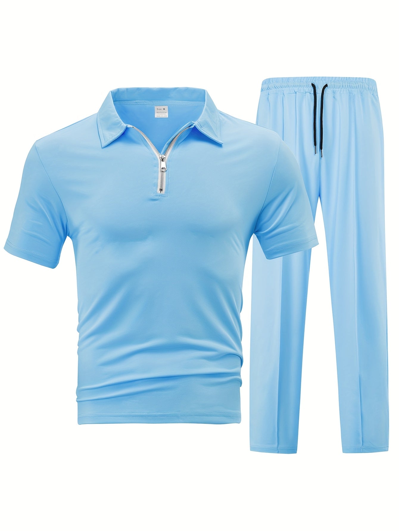New Spring Fashion Casual Polo Shirt Zipper Men'S Casual Sports Long Pants Short Sleeve Two-Piece Set