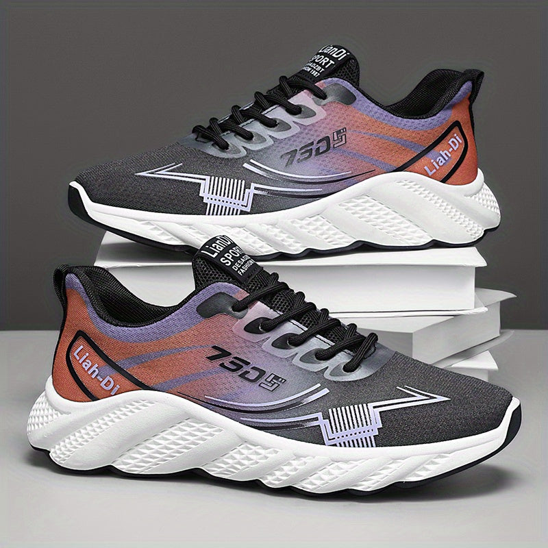 Men's Lightweight Sneakers - Non-Slip PVC Sole, Cushioned EVA Insole - White/Blue Accent Low-Top Sneakers for Gym, Running, Everyday - All-Season Lace-Up Athletic Footwear - Model HX-3, Sports Activities, Sporty Design, Secur