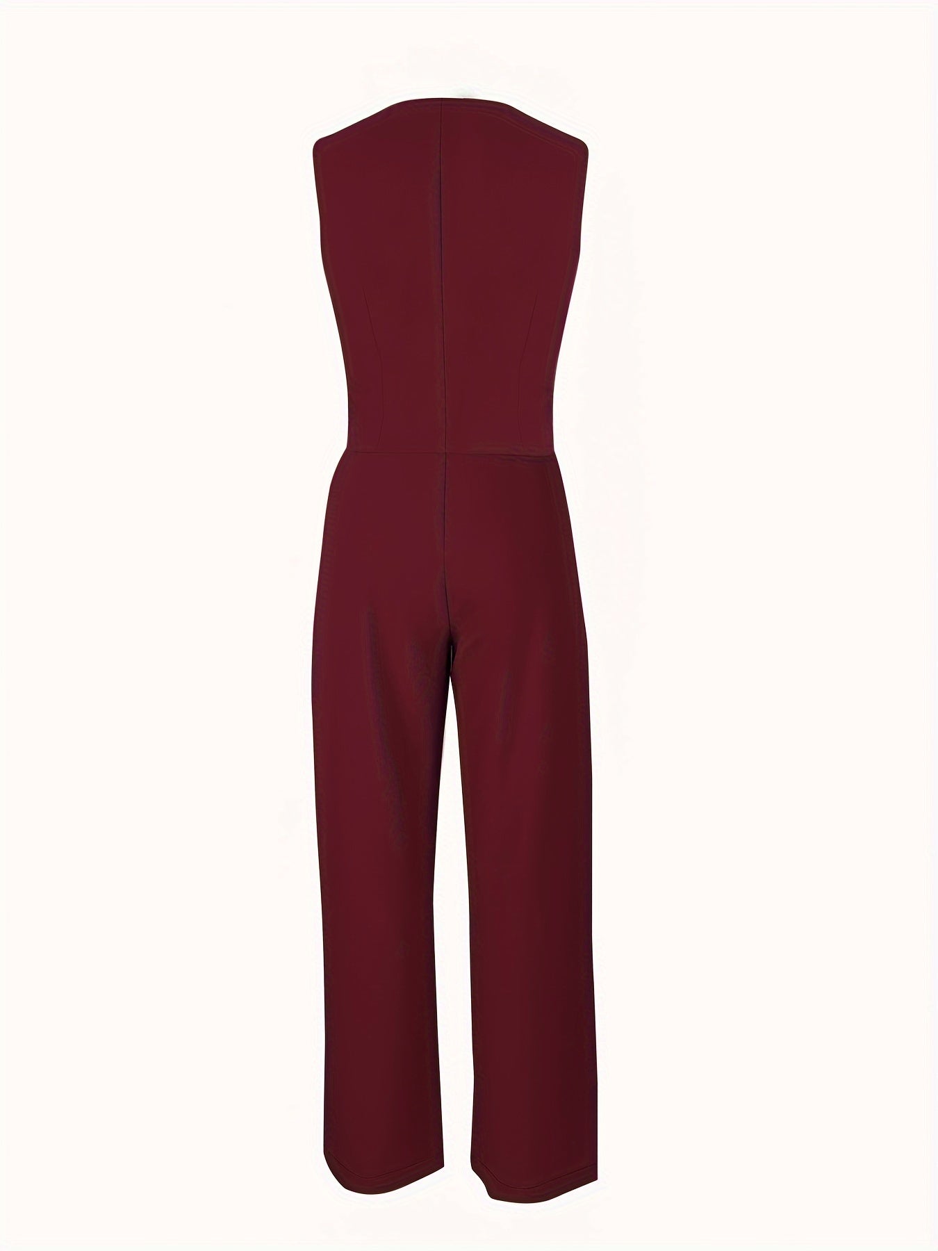Solid Color Stylish Pantsuits, Button Front Fake Pocket Sleeveless Vest & High Waist Pleated Pants Outfits, Women'S Clothing