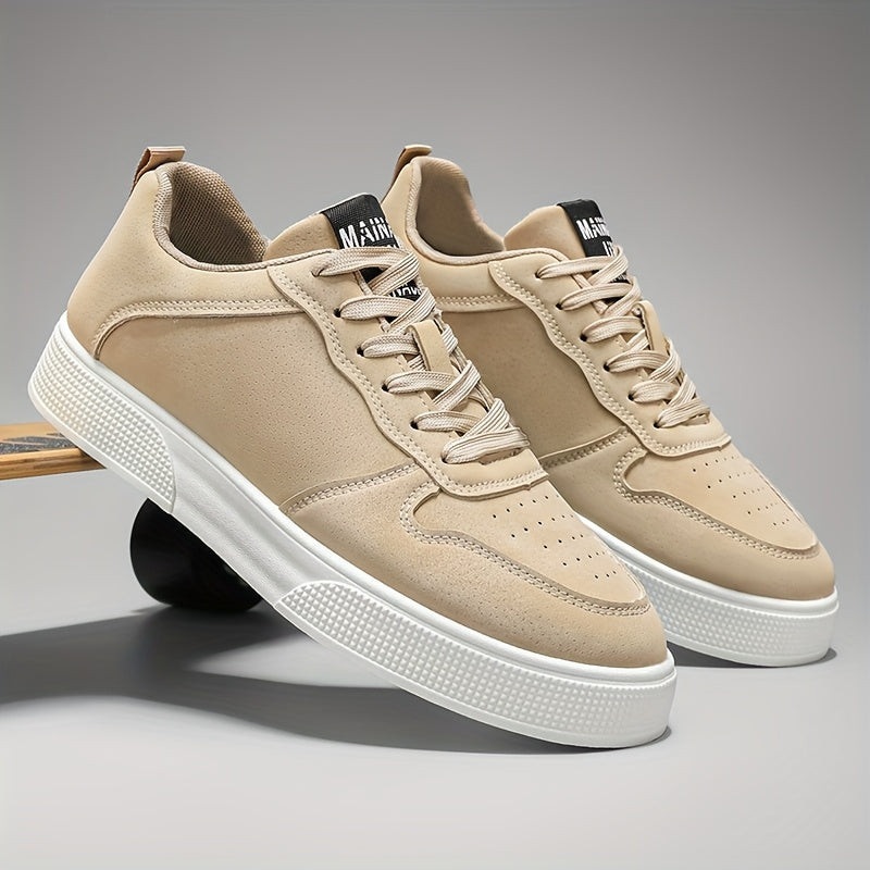 1 Pair MAINALUN Men'S Skateboarding Sneakers - Low-Top Lace-Up Casual Shoes with Thick PVC Sole, Breathable Fabric Lining & Durable Synthetic Upper for Daily Wear, Outdoor, Travel, Parties - Green/Black/Khaki, Skateboarding S
