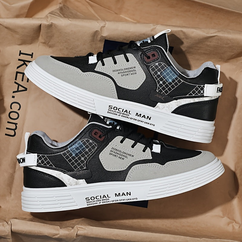 Men's Stylish Athletic Sneakers - Durable, Non-Slip, Thick Sole for Height Boost & Shock Absorption, Casual Campus Trend, Versatile Lace-Up Design