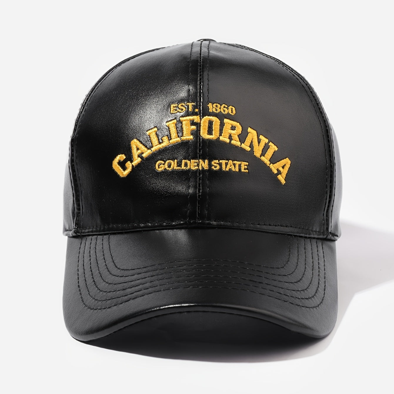 California Golden State PU Leather Baseball Cap - Unisex, Adjustable, Button Closure, Sun Protection, Holiday-Themed, Handcrafted with Embroidery and Woven Design