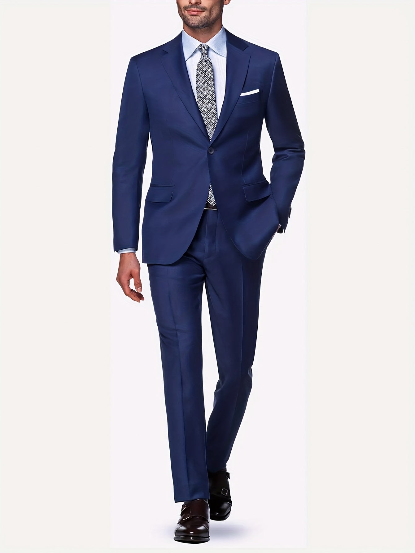 Men's Two-Piece Suit in Solid Color with Sealed Pockets, Regular Fit Suit Pants, Elegant and Classic, Suitable for Business and Wedding Parties