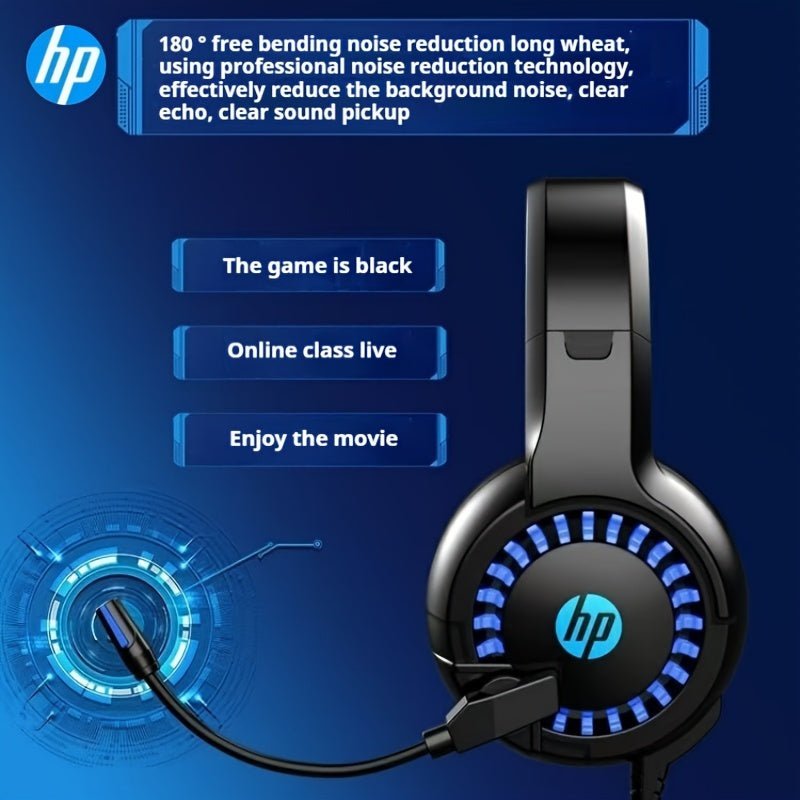 HP Headphone DHE-8011, Desktop Laptop All-In-One Can Be Used, 3.55Mm And Usb Interface, Wired Microphone Game Headset, Cool Light Effect, Noise Reduction, Stereo Sound Effect, Ear Cup Comfortable And Soft, High-End Fashion De